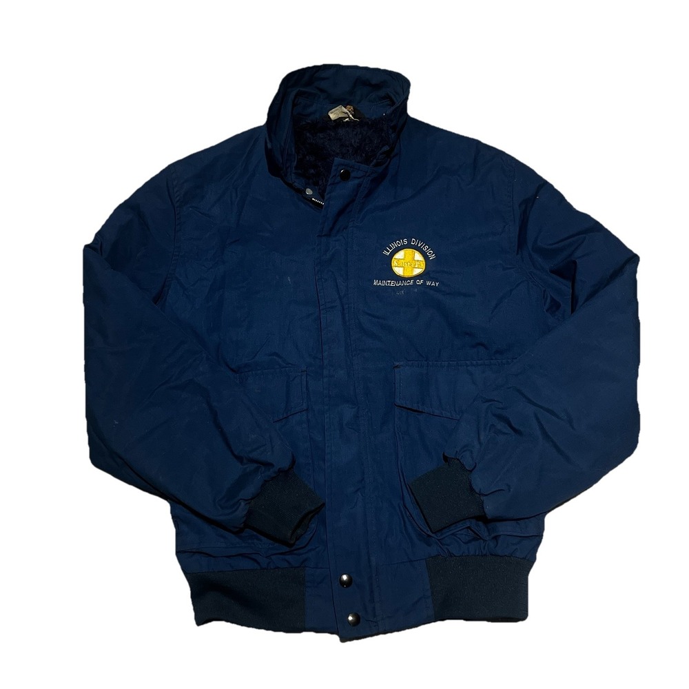 Sportsmaster, llinois Santa Fe Lines Railroad, Blue Jacket-lined-mens‎ L, VTG